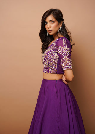 Dark purple organza indo lehenga and blouse