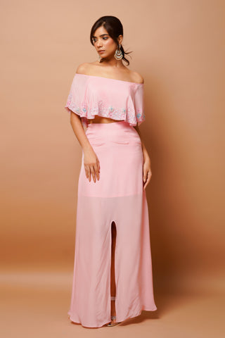 Baby pink cape top and skirt