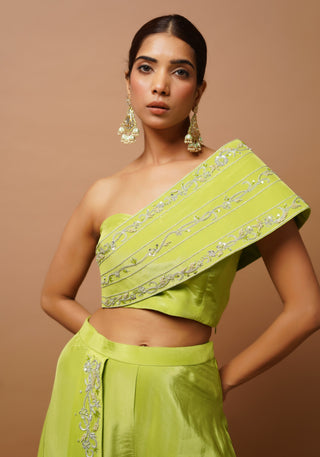 Bright green bustier and palazzo