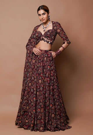 Maroon digital print lehenga set