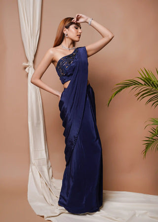 Navy pre-stitched draped saree and blouse