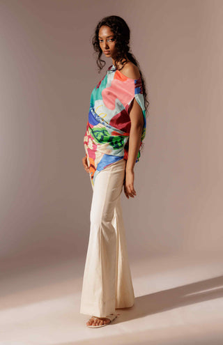 Island asymmetrical top and flared pants