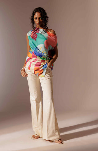 Island asymmetrical top and flared pants