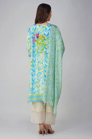 Blue leaf printed kurta set