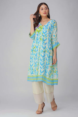 Blue leaf printed kurta set