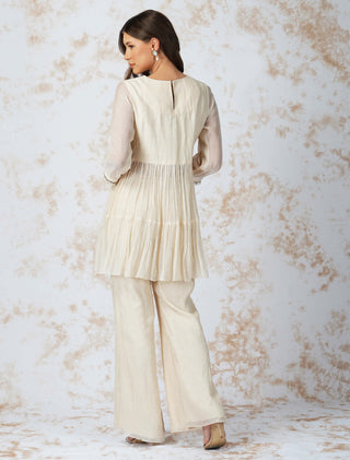 Ivory baroque work tiered tunic and pants