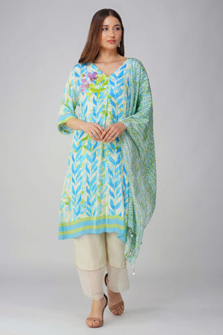 Blue leaf printed kurta set