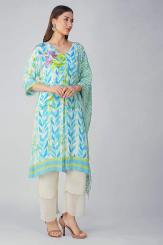 Blue leaf printed kurta set