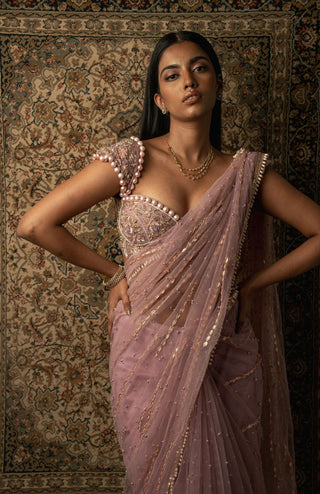 Lilac net saree set