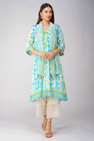 Blue leaf printed kurta set