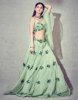 Green floral embroidered lehenga set