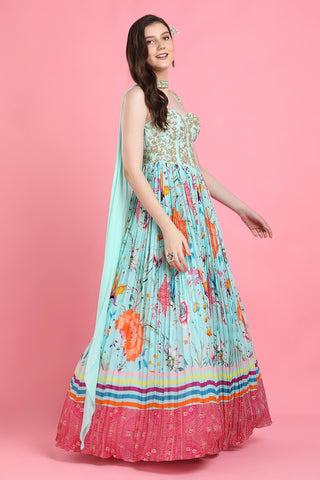 Aqua corset anarkali and dupatta