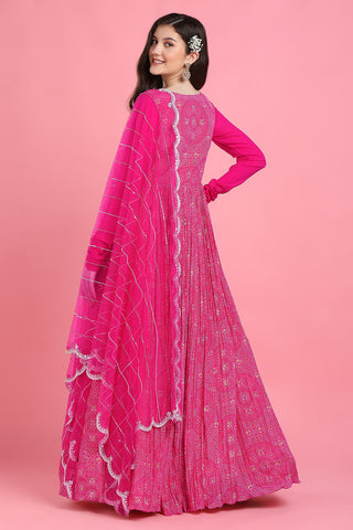 Pink yoke bandhani anarkali and dupatta