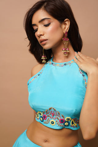 Ocean blue lehenga and shrug set