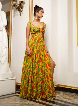 Yellow ginger flower long indo dress