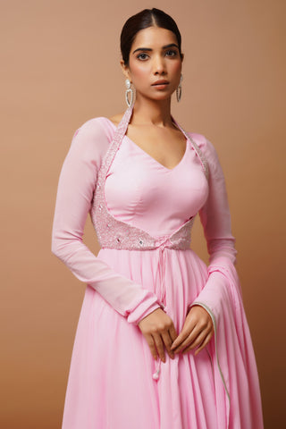 Baby pink anarkali suit set