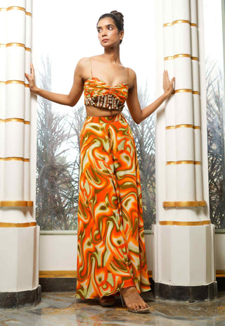 Orange abstract wave cape and palazzo set