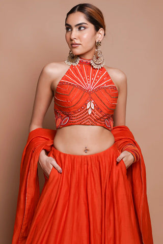 Orange chanderi lehenga set