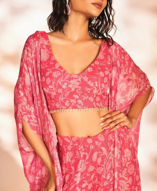 Nat pink printed cape and flared pant set