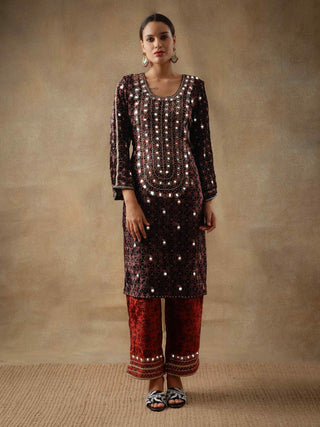 Black velvet and silk kurta set