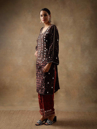 Black velvet and silk kurta set