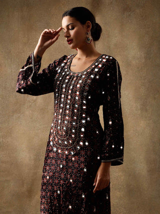 Black velvet and silk kurta set