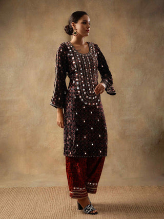 Black velvet and silk kurta set