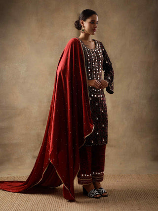 Black velvet and silk kurta set