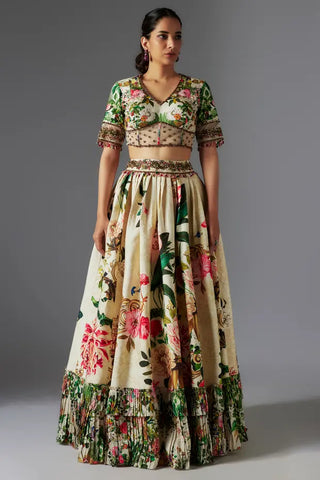 Ivory patchwork & Botanical printed skirt set