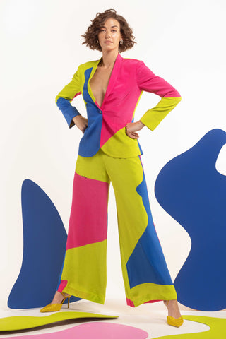 Multicolor blazer with wide leg pant