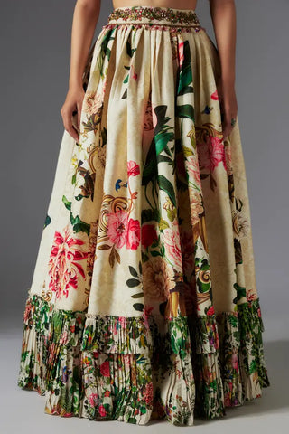 Ivory patchwork & Botanical printed skirt set