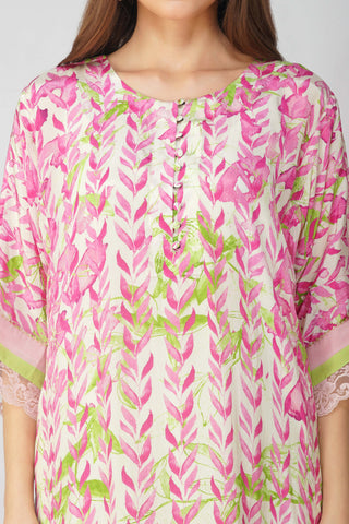 Pink leaf printed kurta set