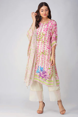 Pink leaf printed kurta set