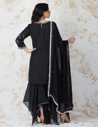 Black antique work black gharara and kurta set