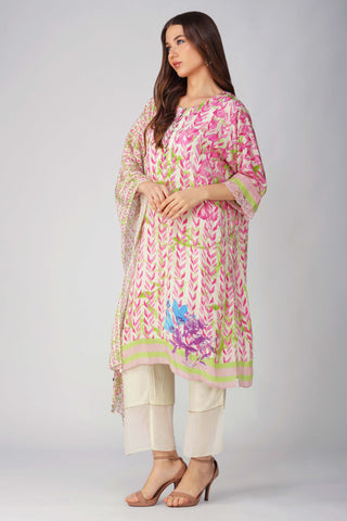 Pink leaf printed kurta set