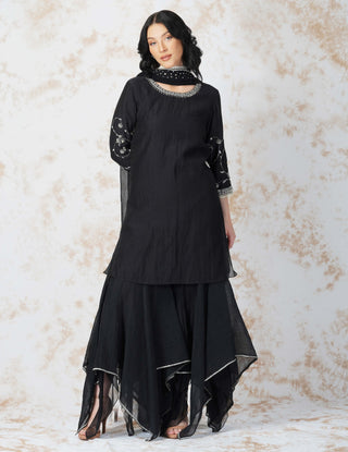 Black antique work black gharara and kurta set