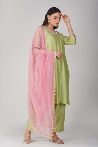 Green small flower kurta set