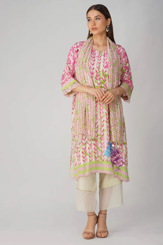 Pink leaf printed kurta set