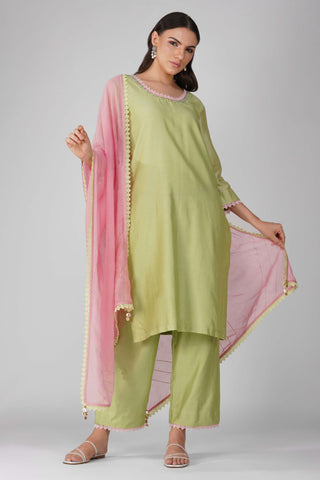 Green small flower kurta set