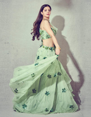 Green floral embroidered lehenga set