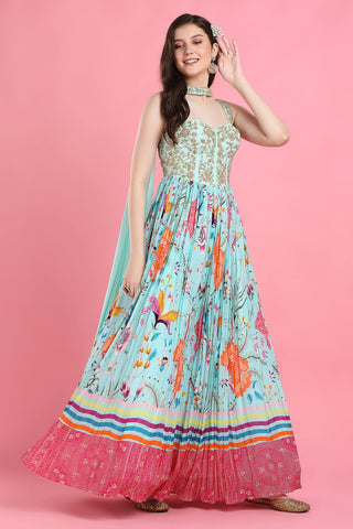 Aqua corset anarkali and dupatta