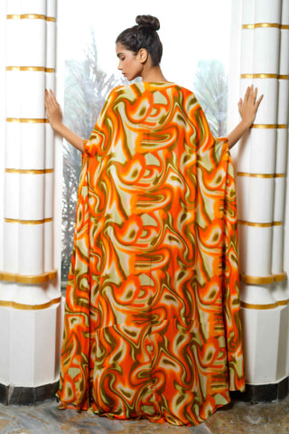 Orange abstract wave cape and palazzo set