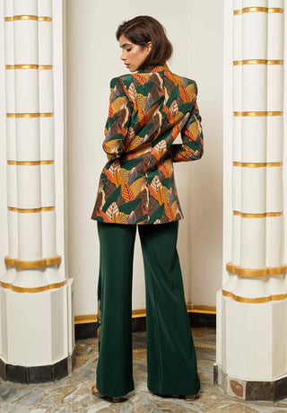 Leaf print jacket and pant set