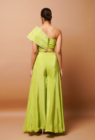 Bright green bustier and palazzo