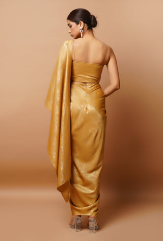 Golden shimmer draped saree set