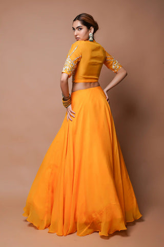 Mango yellow indo lehenga and blouse