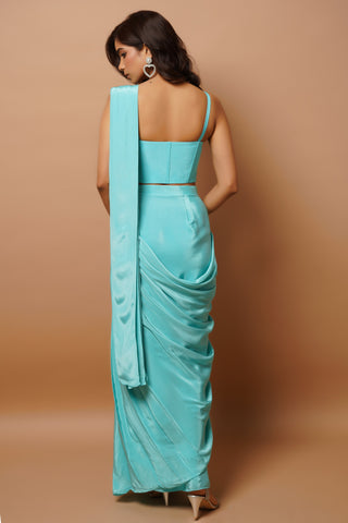 Firozi blue draped saree and blouse