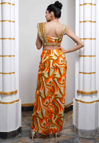 Orange abstract drape skirt and bustier