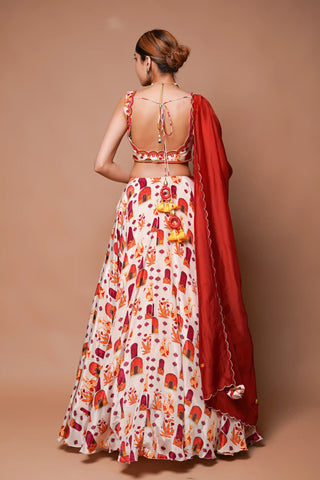 Cream digital print lehenga set