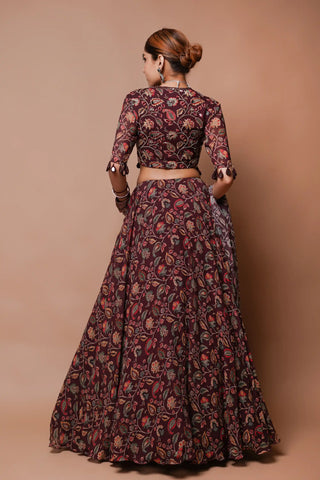 Maroon digital print lehenga set